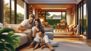 Família feliz em casa segura em Maringá após contratar seguro residencial.