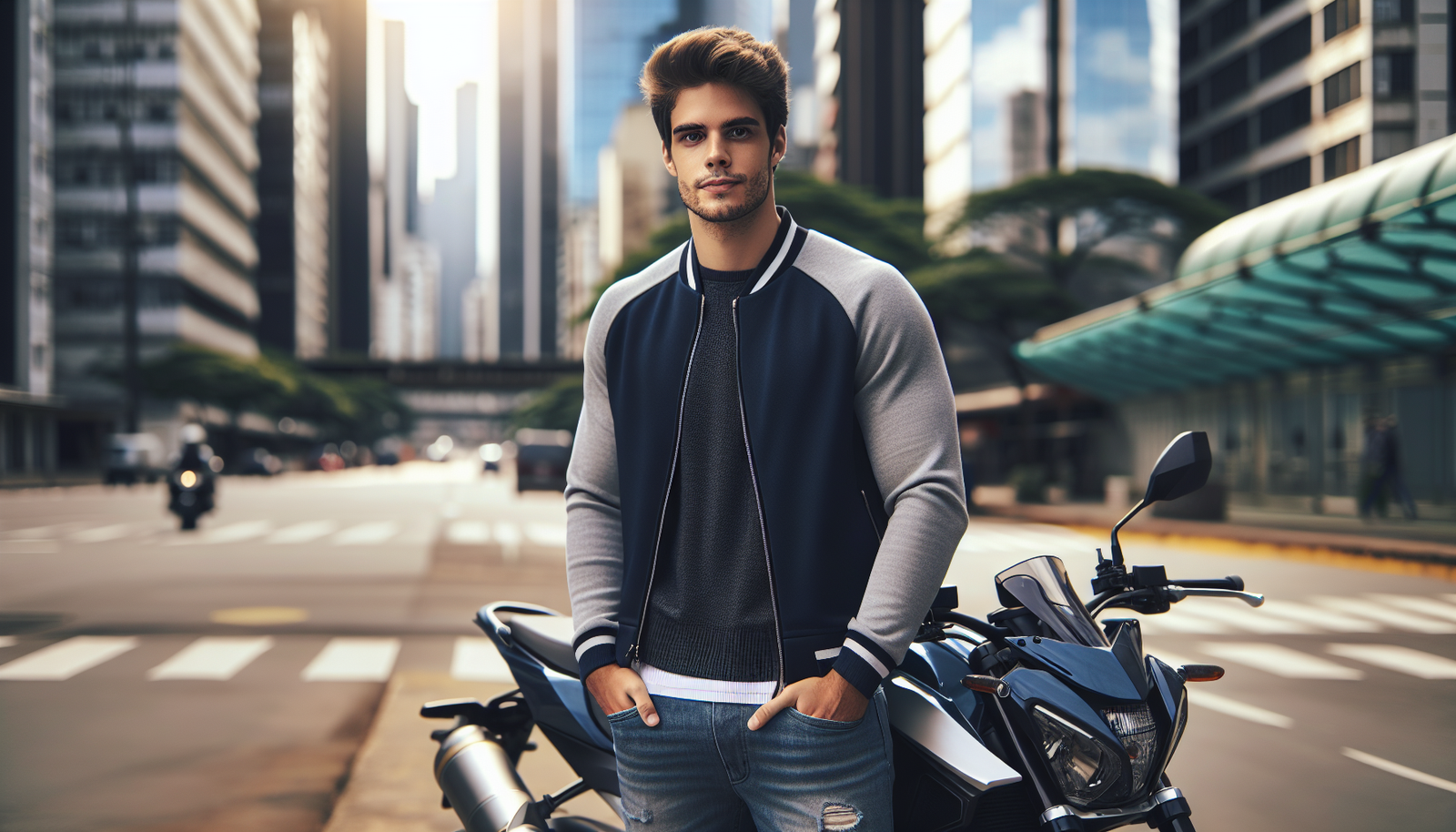 Jovem ao lado de moto em Maringá após contratar consórcio de veículo